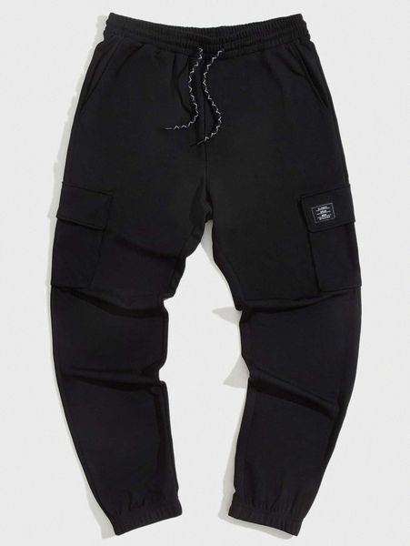 

men letter embroidered drawstring sweatpants 34dn#, Black