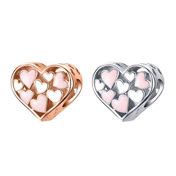 

rose gold more love charms cute couple bead fit original pandora bracelet & bangle for women gift pendant jewelry, Silver