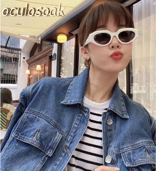 

woman sunglasses brand design small frame polygonal shadow protection uv, White;black