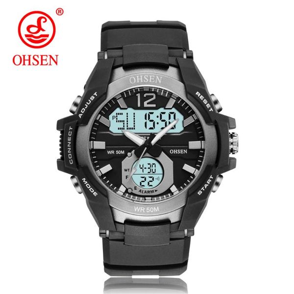 

wristwatches ohsen waterproof 50m digital quartz men's watches fashion grey army outdoor sport man wristwatch silicone electronic male, Slivery;brown