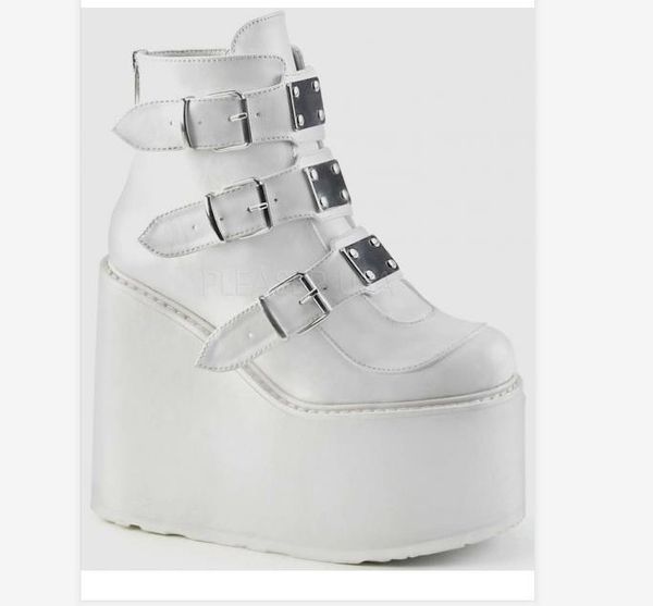 

boots buckle large muffin wedge heel high 2021 women's, Black