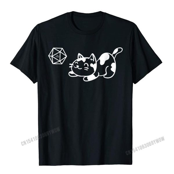 

men's t-shirts nerdy polyhedral d20 dice set cat lovers geeky t-shirt camisas men man coming simple style t shirt cotton shirts summer, White;black