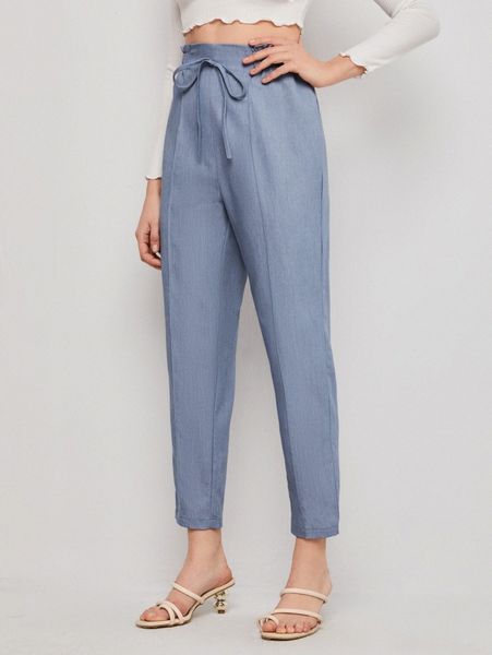 

tie waist seam front pants 37nh#, Black;white