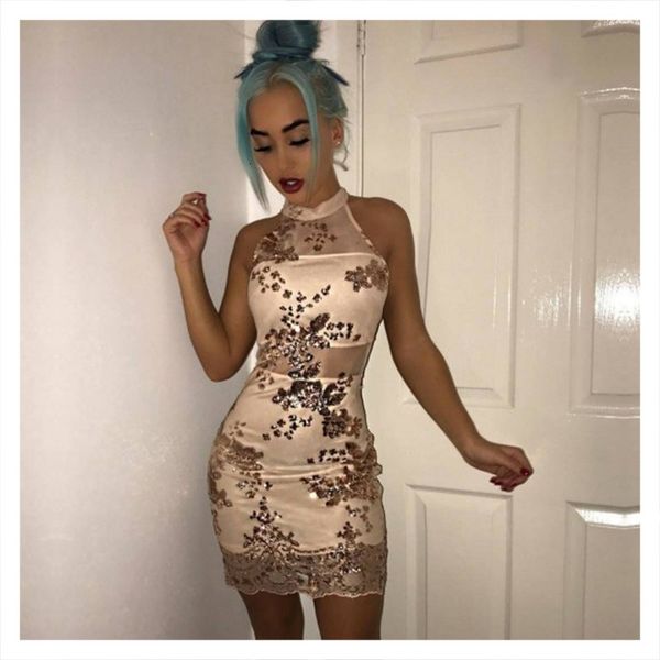 

dress sequined mesh halter slim 2021 fashion style, Black;gray
