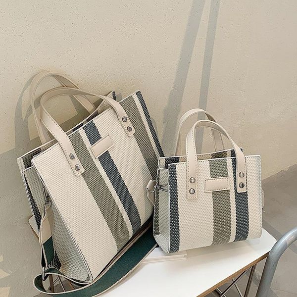 

evening bags fashion striped canvas handbags for women large capacity shopper shoulder bag wide strap tote women's 2021