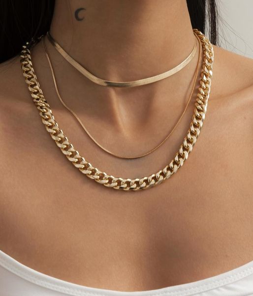 

chains fltmrh jewelry simple punk style thick chain neck creative metal snake bone multi-layer necklace female, Silver