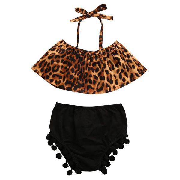 

one-piece suits kids baby girls swimsuits outfits summer halter leopard +short pants 2pcs set swimwear beachwear swimming sets clothes