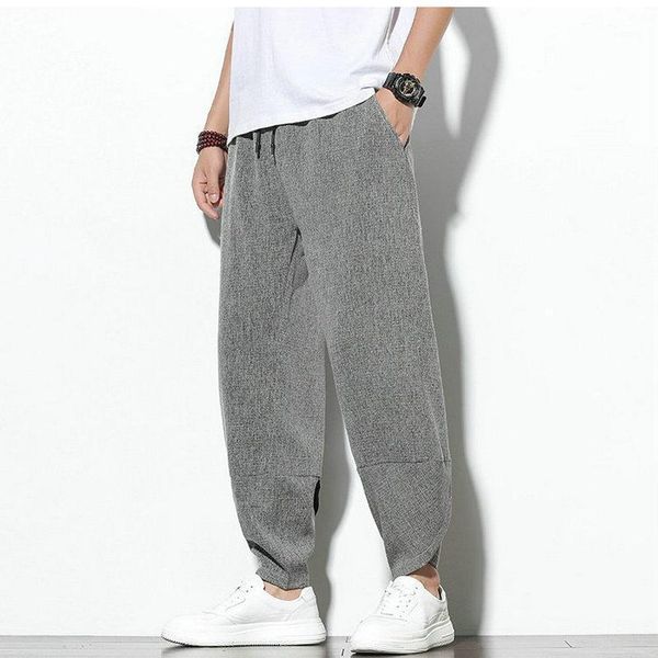 

streetwear men korean style summer casual pants mens 2021 cotton linen loose trousers male oversize toursers drop men's, Black