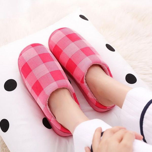 

slippers women house indoors warm at home cotton non-slip soft bottom winter plush plaid men shoes 2021, Black