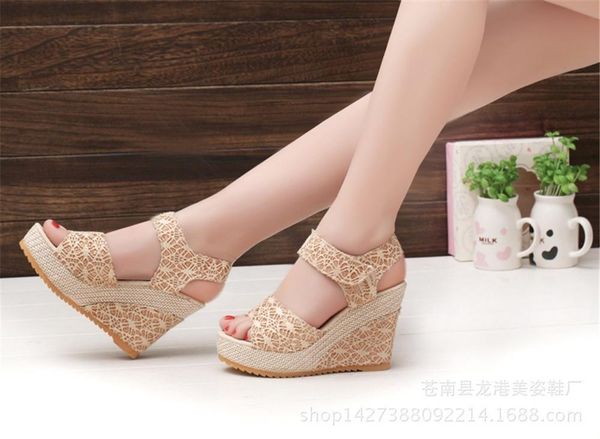 

summer women high heels wedges sandals gladiator fashion platform espadrilles shoes ladies open toe, Black