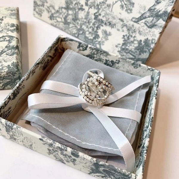 

d seiko metal rice bead ring simple hollow pearl letter gold ring, Silver