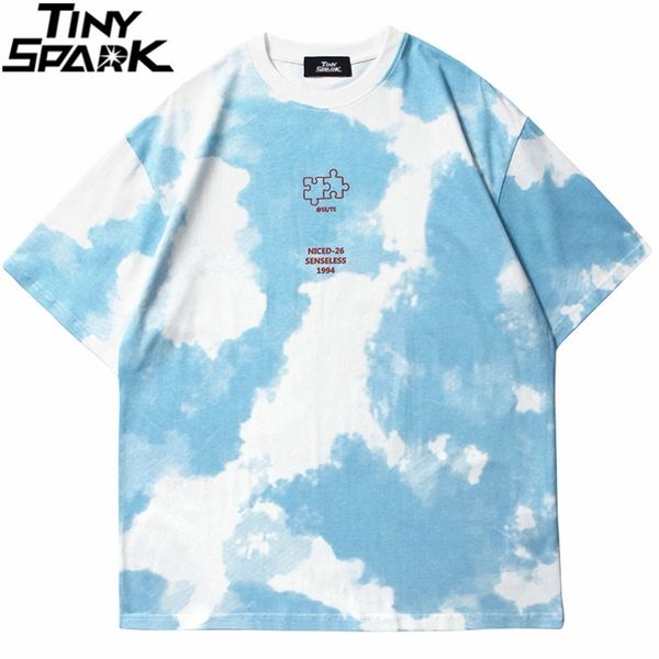 

hip hop tie dye t-shirt streetwear letter puzzle printed tshirt men summer t shirt harajuku cotton short sleeve tees 210329, White;black