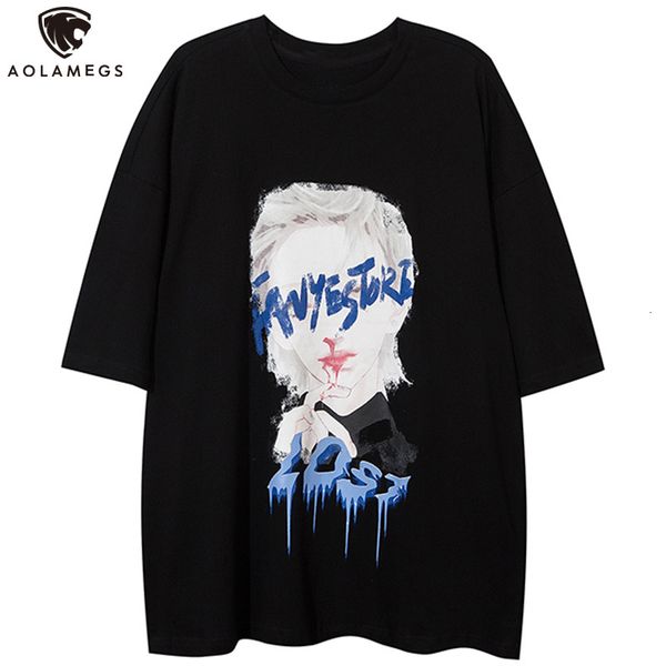 

men's polos t-shirt from cartoon men's comics printed letter graffiti high-street style male t-shirt hip hop casual loose summer, White;black