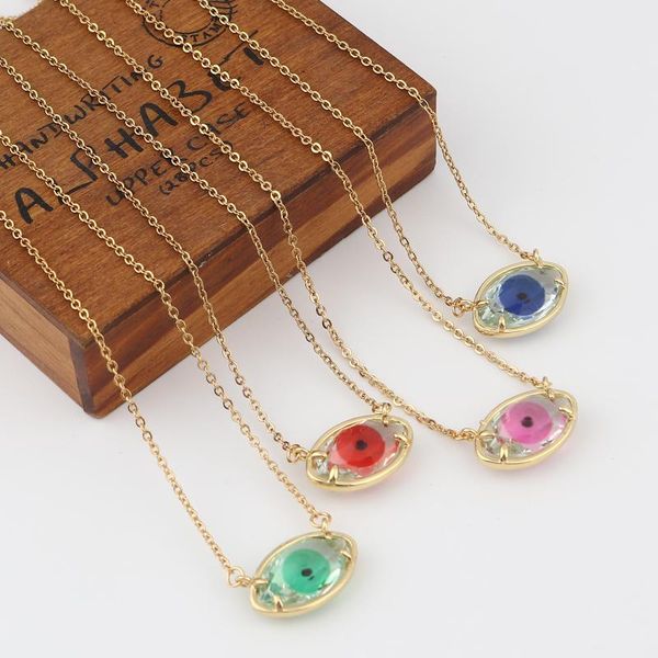 

pendant necklaces 1pc stainless steel necklace religious golden evil eye charm olive glass copper connector cross chain jewelry gift, Silver