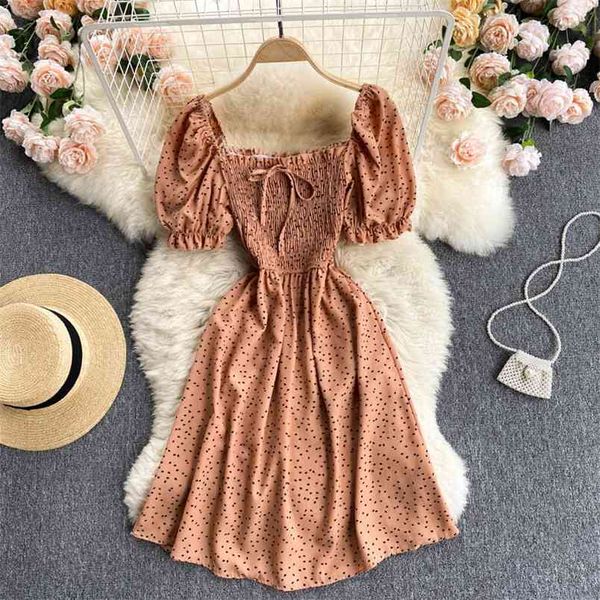 

sweet vestidos women's summer dress square neck puff sleeve stretch slim short holiday mini gk716 210506, Black;gray