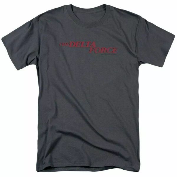 

delta force distressed logo t shirt mens licensed war movie tee mccoy charcoal, White;black