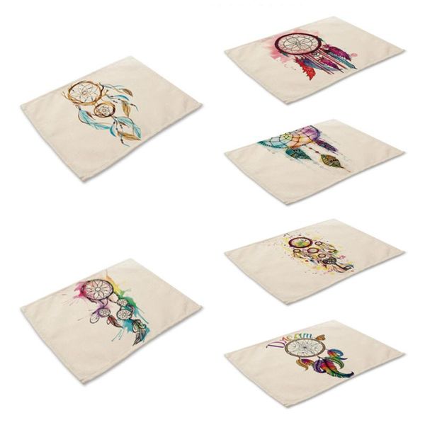

mats & pads dreamcatcher pattern kitchen placemat colorful dining table cotton linen pad bowl cup mat home decor 42*32cm