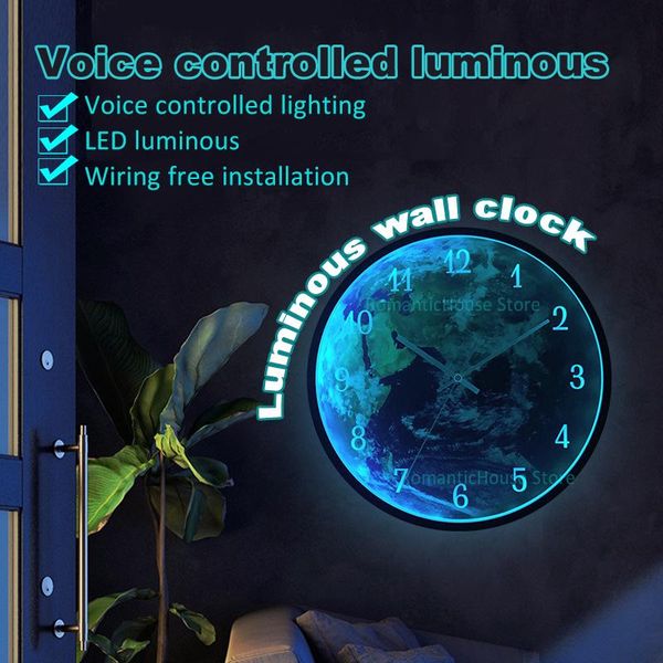 

wall clocks voice-activated sensor led night light clock galaxy a millet of earth luminous creative