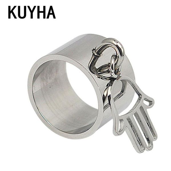

cluster rings fashion hollow hand pendant ring 316l stainless steel with charms engravable laser, Golden;silver