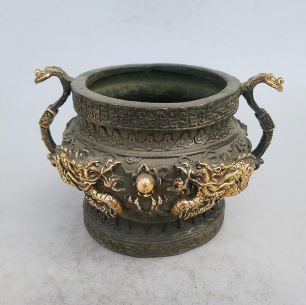 

sachet bags collection chinese handmade old bronze gilt erlong play beads censer, home decoration antique incense burner
