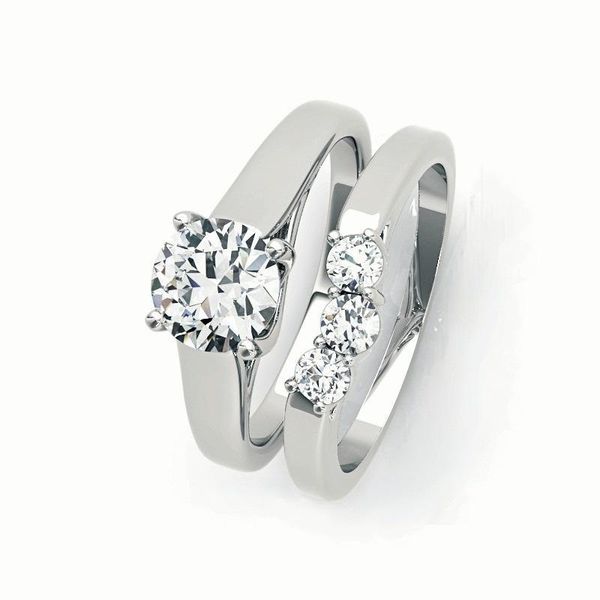 

cluster rings 925 silver 1 s round wedding ring set for women engagement gift trendy jewelry, Golden;silver