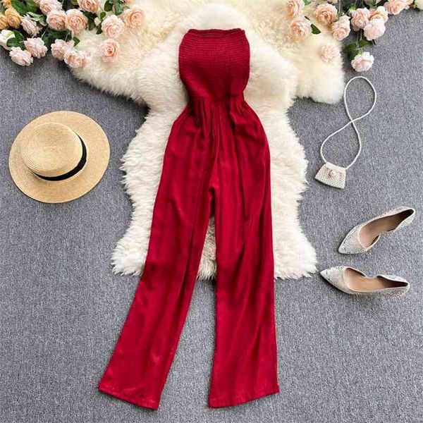 

summer jump suits for women spliced black elastic bust waist long length holiday style skinny bodysuits 210513, Black;white