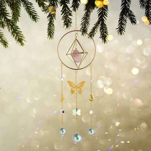 

decorative objects & figurines shiny crystal light catcher outdoor hanging wind chime car garden moon star metal ornaments k9 catching