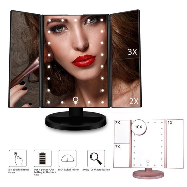 

light makeup mirror 1x/2x/3x/10x magnifying with folding touch screen adjustable deskcompact mirrors