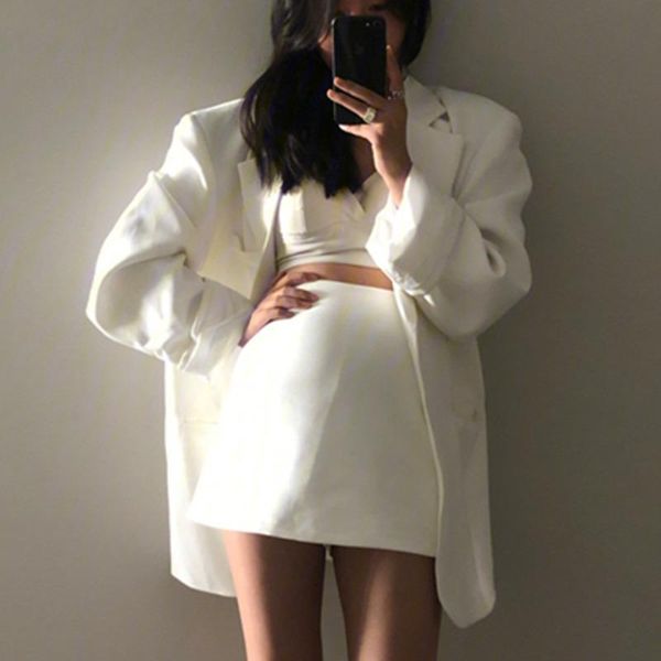 

women's suits & blazers [ewq] korea chic autumn casual trend women solid color lapel single-breasted fashion temperament long-sleeved b, White;black
