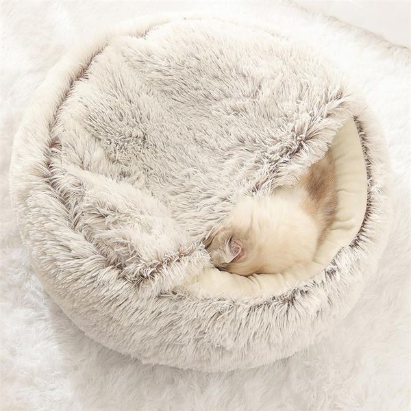 

cat round plush bed sofa 2 in 1 cushion for small dogs winter durable 40cm/ 50cm breathable dog warm house beds & furniture
