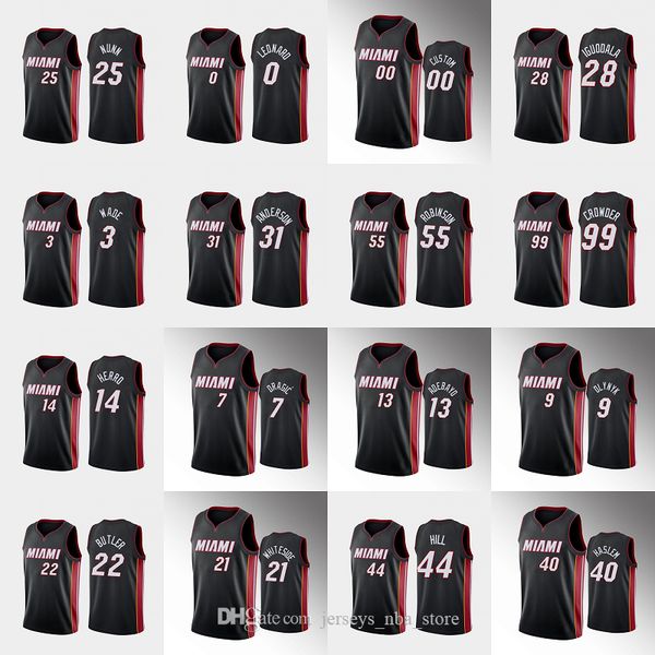 

miamiheatmen tyler herro dwyane wade kendrick nunn goran dragic bam adebayo black custom icon jersey, Black;red