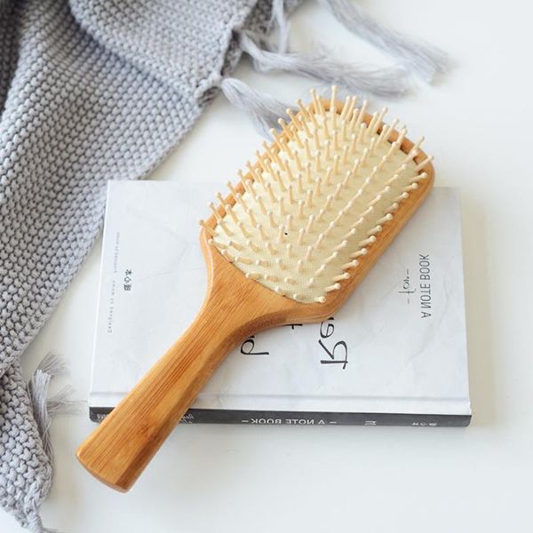 

wooden comb bamboo hairbrush massager wood needle healthy antistatic cushion hair brush care styling tools d501, Silver