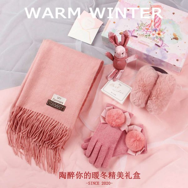 

students' versatile scarves, gloves, female box set korean shawl, autumn and winter bib giftvip, Blue;gray
