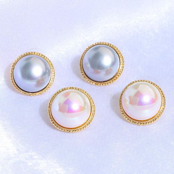 

stud 17mm freshwater white round shell 14 k golden plated cz earrings, Golden;silver