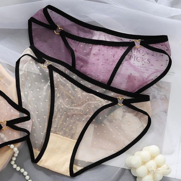 

women's panties lace underwear ladies charming net gauze transparent girls low waist briefs pure cotton, Black;pink