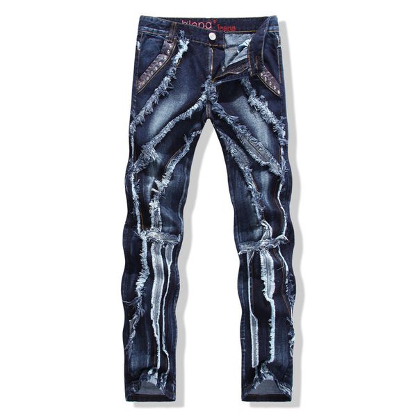 

fashion jeans splicing personalized 2021 eing slim little foot beggars pants, Blue