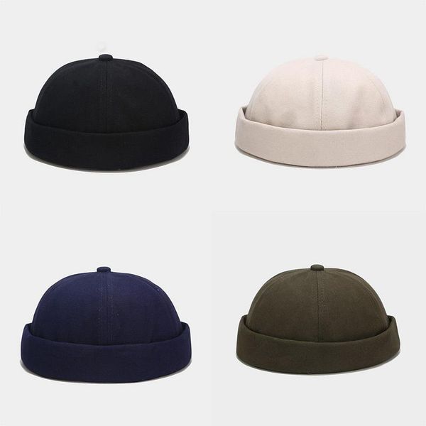 

adjustable solid light skullies besnies cap men street dance dome melon hat women's summer cotton retro brimless beanies