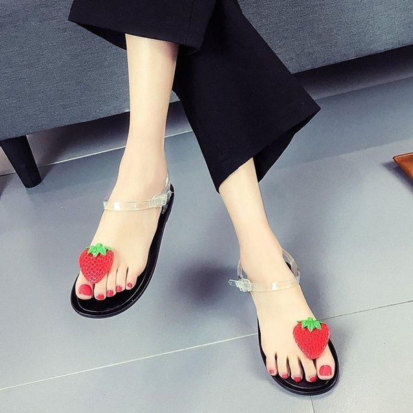

sandals woman pineapple flip flops beach jelly sandal women shoes summer flat fruit flower transparent female, Black