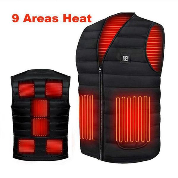 

men's vests 9 areas heated vest men women electric jacket thermal heating tactical veste chauffante, Black;white