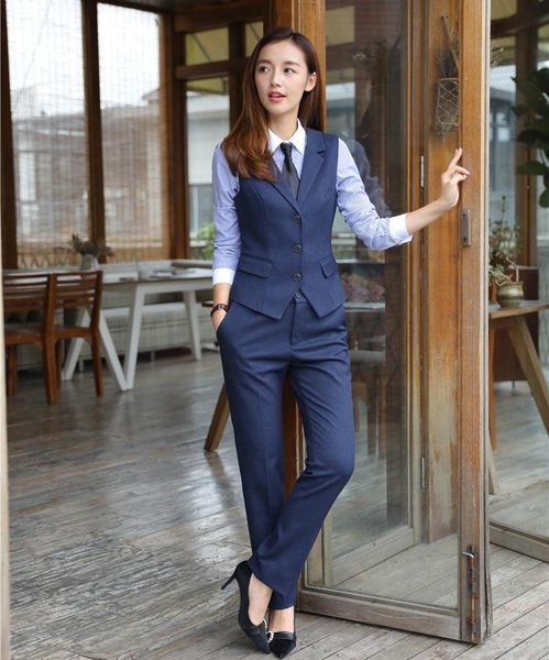 

women's suits & blazers formal women business with pant and sets blue vest waistcoat pantsuits ladies office uniform styles, White;black