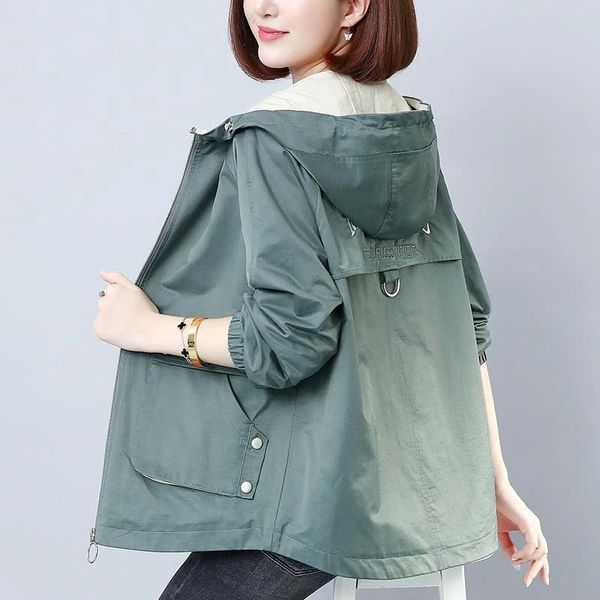 

women's trench coats 2021 jacket spring autumn women basic coat long sleeve casual hooded jackets loose female windbreaker outwear, Tan;black