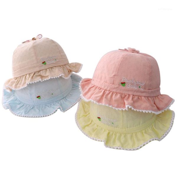 

caps & hats summer soft cotton baby sun toddler little girls panama kids bucket cap born raffle brim with bownot hat1, Yellow