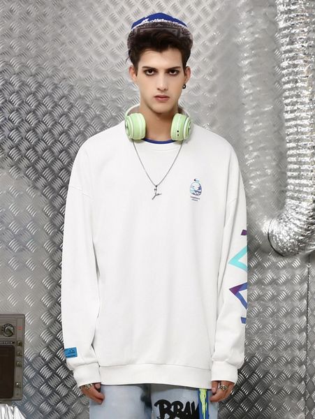 

men letter & cartoon graphic pullover x0mh#, Black