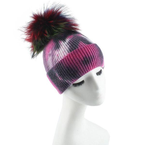 

beanies 2022 winter women brand hats colorful pom for girls tie dye print wool knitted hat fashion casual sullies cap