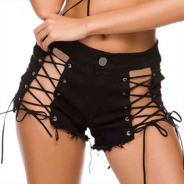 

arrival women amp club solid high waist drawstring denim shorts, White;black