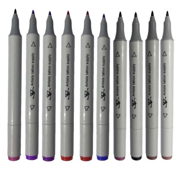 

wholesale-10 color body art tattoo supply pen dual tip double end skin marker marking flat/thick inks pen1