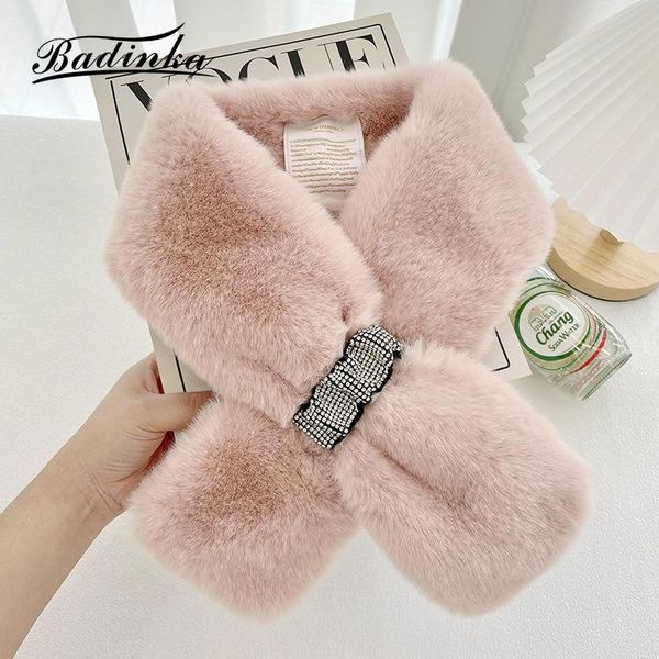 

scarves 2021 winter woman black white pink faux fur neck collar scarf female designer thick warm fluffy for women, Blue;gray