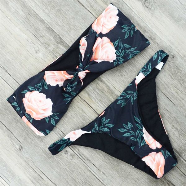 

bandeau bikini 2021 floral swimwear print swimsuit brazilian biquini thong bikinis set bow bathing suit maillot de bain s-l