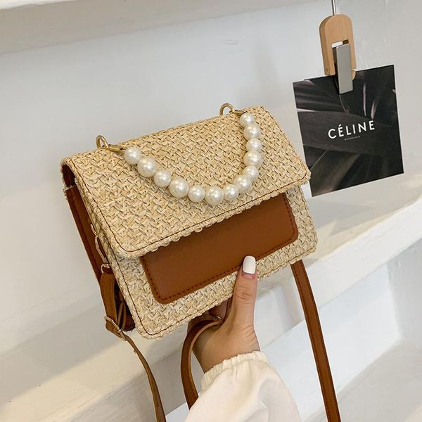 

evening bags women's small bag 2021 summer woven woman urban simple pearl portable square french shoulder satchels