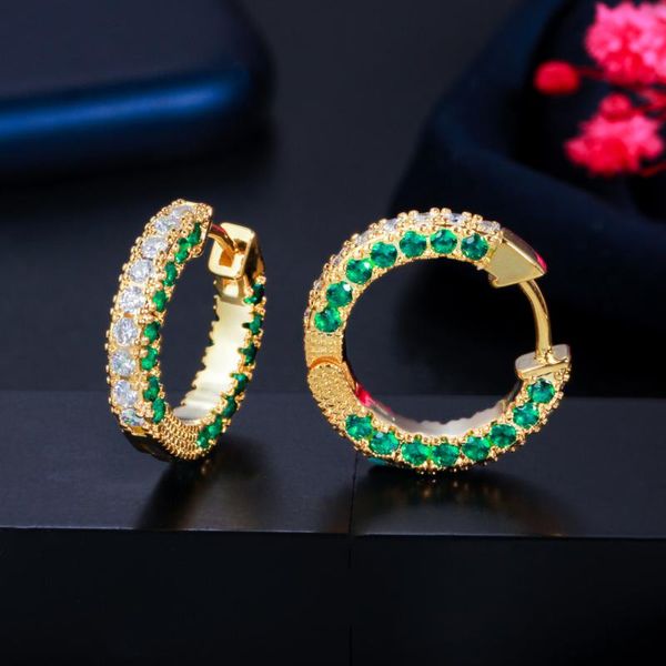 

hoop & huggie cwwzircons green cubic zirconia crystal yellow gold round circle small earrings for women 2021 fashion jewelry cz897, Golden;silver